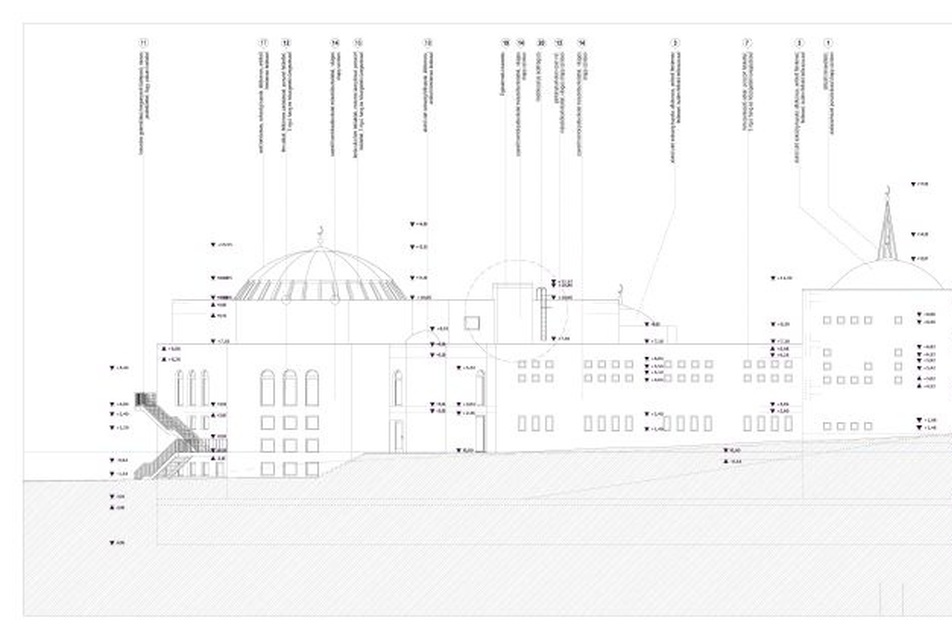 Mecset és Iszlám Kulturális Központ ÉNY homlokzat - építész: Koós Miklós