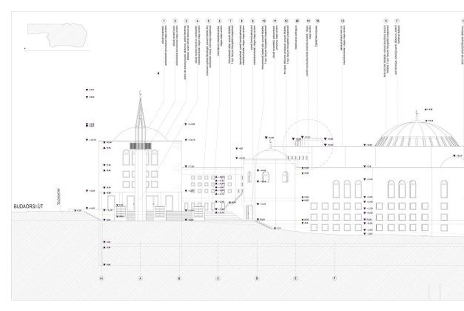 Mecset és Iszlám Kulturális Központ DK homlokzat - építész: Koós Miklós