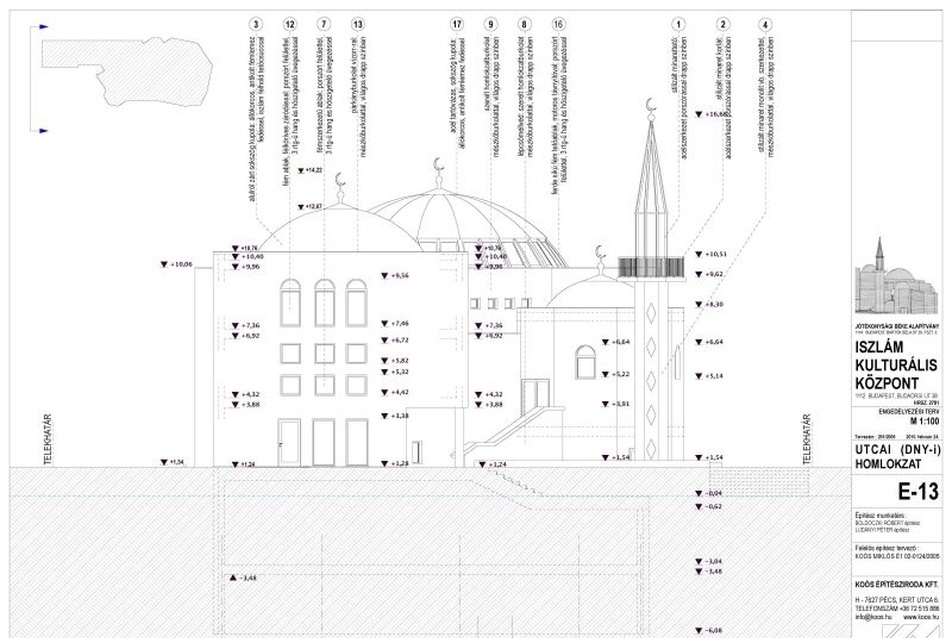 Mecset és Iszlám Kulturális Központ utcai homlokzat - építész: Koós Miklós