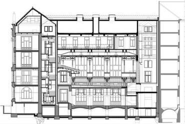 Zeneakadémia - C-C metszet a Dohnányi utcai szárny tengelyén keresztül