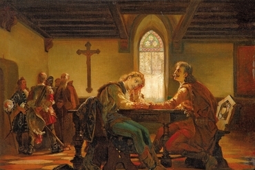 Madarász Viktor (1830–1917): Zrínyi és Frangepán a börtönben / Zrínyi and Frangepán in Prison, 1864 vászon, olaj, 52×70 cm