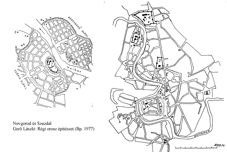 Novgorod és Szuzdal városa, forrás: Gerő László: Régi orosz építészet, Bp., 1977.