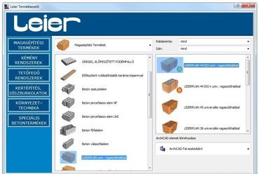 Leier termék portfólió ArchiCAD-ben