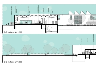 c-c és d-d metszet - tervezők: Gaál Sarolta DLA, Rétfalvi Donát DLA