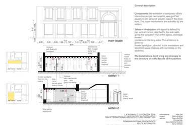 Velencei Építészeti Biennálé 2016, román pavilon kiállítása, galéria, metszetek, homlokzat - kurátor: Tiberiu Bucsa - szerzők: Tiberiu Bucsa, Orsolya Gal, Statis Markopoulos, Adrian Arama, Oana Matei, Andrei Durloi 
