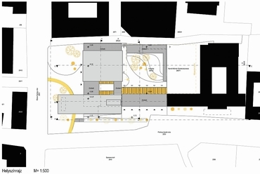 A felszíni parkolás megszüntetésével kellemes zöldterületek nyerhetők, amelyekkel az átalakított épület szervesen kommunikál.