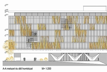 Az épület a legjellemzőbb alapelemek megtartásával kapott új homlokzatot. Az alacsonyabb épületszárny földszintjén a födémsüllyesztésnek köszönhetően nagylégterű üzletek alakíthatók ki közvetlen utcai kapcsolattal.