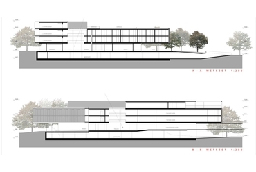 Sóstógyógyfürdő tervpályázat - metszet - építészek: Lévai Tamás, Jószai Ágnes