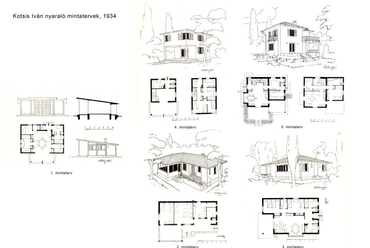 Kotsis Iván nyaraló mintatervei, 1934 - forrás: Kotsis Iván: A nyaralók építéséről. A Magyar Mérnök és Építész Egylet közlönye. 68. (1934) 17-18. , p. 102-106.