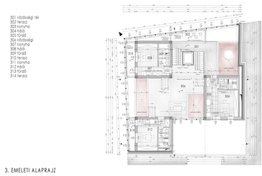 3. emeleti alaprajz - Japán co-housing - építész: Schneider Esztella