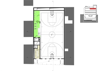 3. emelet, tornatermi galéria - Belvárosi Sportcsarnok - építészek: Skardelli György, Borbély András