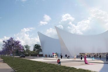 A heneghan peng architects terve a National Pulse Memorial & Museum épületéhez. Együttműködők: Wannemacher Jensen Architects, Gustafson Porter + Bowman, Sven Anderson, Pentagram, és Bartenbach LichtLabor. Kép: heneghan peng architects, onePULSE Foundation