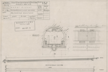 Budai Alagút, a gyalogjáró oldalalagút szelvénye, Állami Mélyépítéstudományi és Tervező Intézet, 1949 (Lechner Tudásközpont, Dokumentációs Központ / Tervtár)