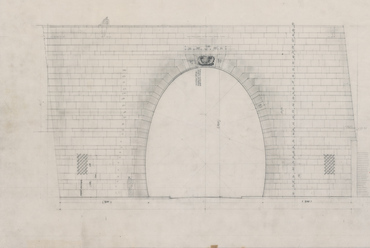 Budai Alagút, nyugati homlokzat, metszet, Állami Mélyépítéstudományi és Tervező Intézet, 1949 (Lechner Tudásközpont, Dokumentációs Központ / Tervtár)