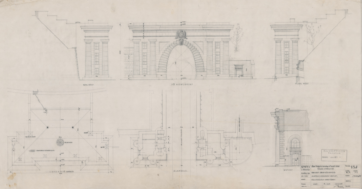 A Budai Alagút Lánchíd felőli kapuzata, felmérési terv, Állami Mélyépítéstudományi és Tervező Intézet, 1949 (Lechner Tudásközpont, Dokumentációs Központ / Tervtár)