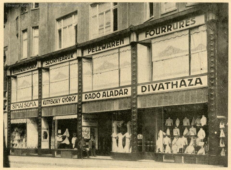 Budapest, Bécsi utca 5., Radó Aladár Divatháza 1928 körül, tervező: Hamburger Andor (FSZEK, Budapest Gyűjtemény)