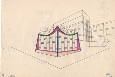 Közért 1961-ből, a papíron átütnek a hátoldalra rajzolt arcok.