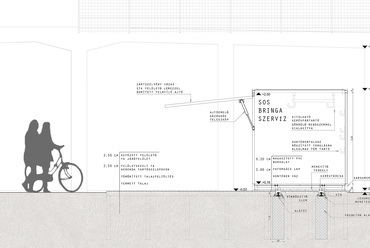 Metszetrészlet a kerékpáros konténerről. Építész: Schefler Edina