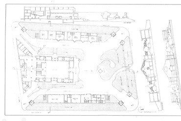 Földszinti alaprajz, metszet, homlokzatok. Forrás: Magyar Építőművészet, 1986/6