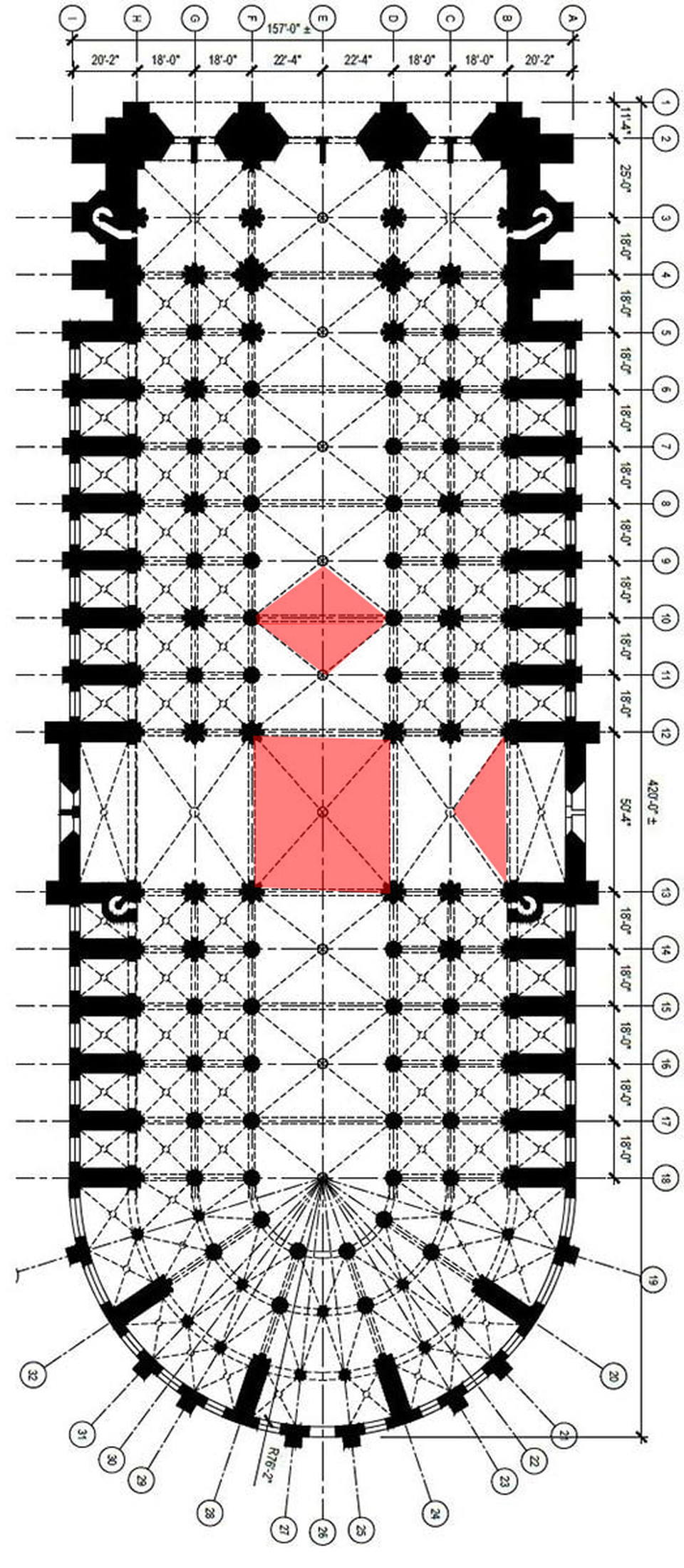 Notre-Dame de Paris - a beomlott boltmező és a főhajó és a transept beomlott boltsüvegei,  Jelzet: A Szerzők, 2020.