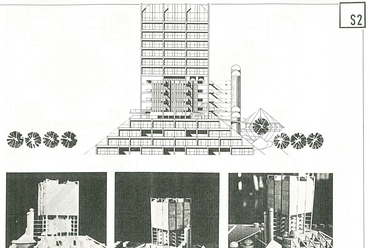 Az ún. „Schkreckprojekt”, lakó- és irodaegyüttes terve, 1970, Hajnos Miklós