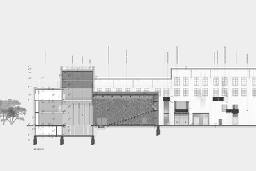 A salgótarjáni öblösüveggyár revitalizálása – metszet – Terv: Tácsik Tamás / Pécsi Tudományegyetem Építész Szakmai Intézet