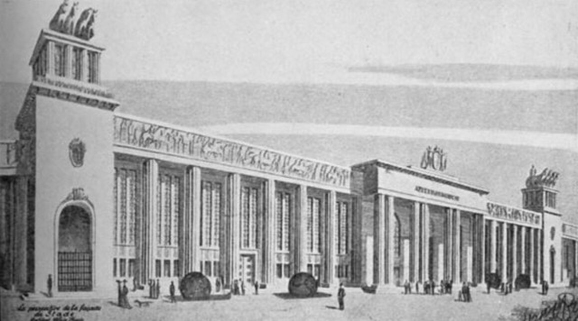 Hajós Alfréd és Lauber Dezső olimpiai ezüstérmes tervének részlete az „Ideális stadionról” (Olympic Art Competition, 1924, Official Report, 607. o.)