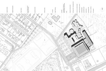 Átnézeti helyszínrajz – Hajdúszoboszlói Multifunkcionális Rendezvénycsarnok – építész: Wéber József / Wéber Építésziroda
