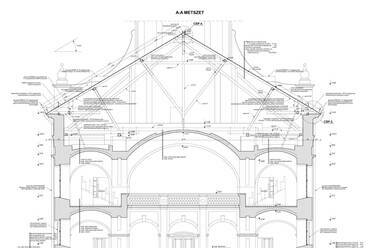 A békési református templom keresztmetszeti rajza. Czira Roland István