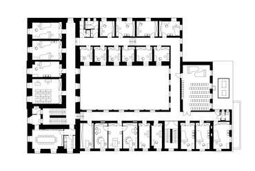 I-Quadrat Kft. és MNDP Építőművészeti Kft.: Csermák Antal Zeneiskola, Veszprém. Első emeleti alaprajz