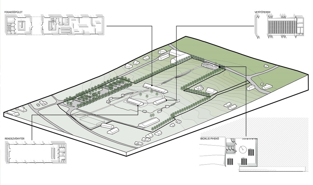 A 12Raszter Mérnökiroda építészeinek elismerésben részesült terve a badacsonyi pályázaton - axonometria