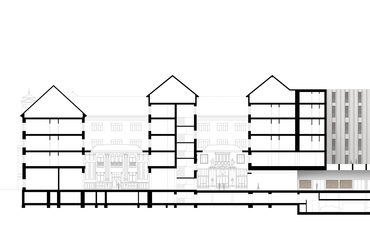 A debreceni Aranybika Szálló tervpályázatának PÉTERFFY + DŐRY architects által beadott munkája.