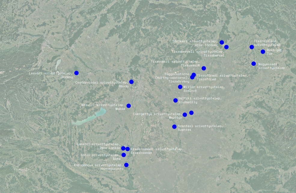 Az eddig feltérképezett magyarországi szivattyúházak. ©Nagy Mercédesz Erika