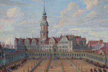 A palota a Zwinger mögött egy 1709-es festményen, Forrás: Ausschnitt aus einem Gemälde von C. H. Fritsche, Wikimedia Commons