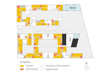 Emeleti funkciók. Rajz: WeCare architecture. Az épület tervezője: Buro Kade