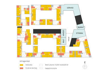 Földszinti funkciók. Rajz: WeCare architecture. Az épület tervezője: Buro Kade