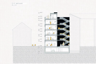 Cohousing, Budapest VIII.kerület – C-C metszet M=1:100 – Terv: Balogh Eszter