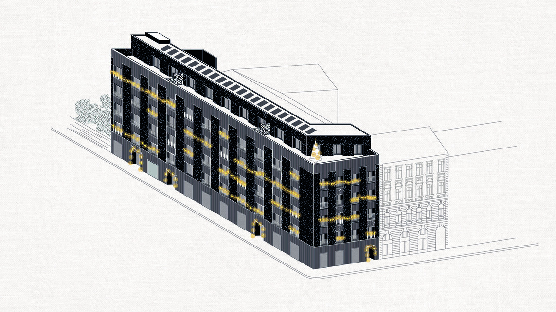 Cohousing, Budapest VIII.kerület – Axonometria – Terv: Balogh Eszter