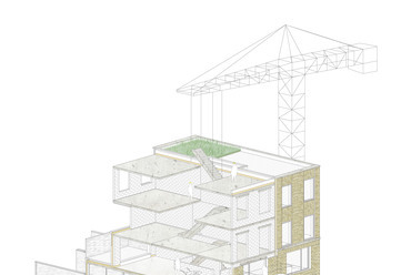 	Eric Sasse szociális lakótömb, axonometria. Forrás: BULK Architecten