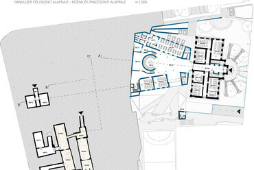 Földszinti alaprajz – Fülöp Tibor terve a keszthelyi Ranolder-iskola megújításáról szóló tervpályázaton
