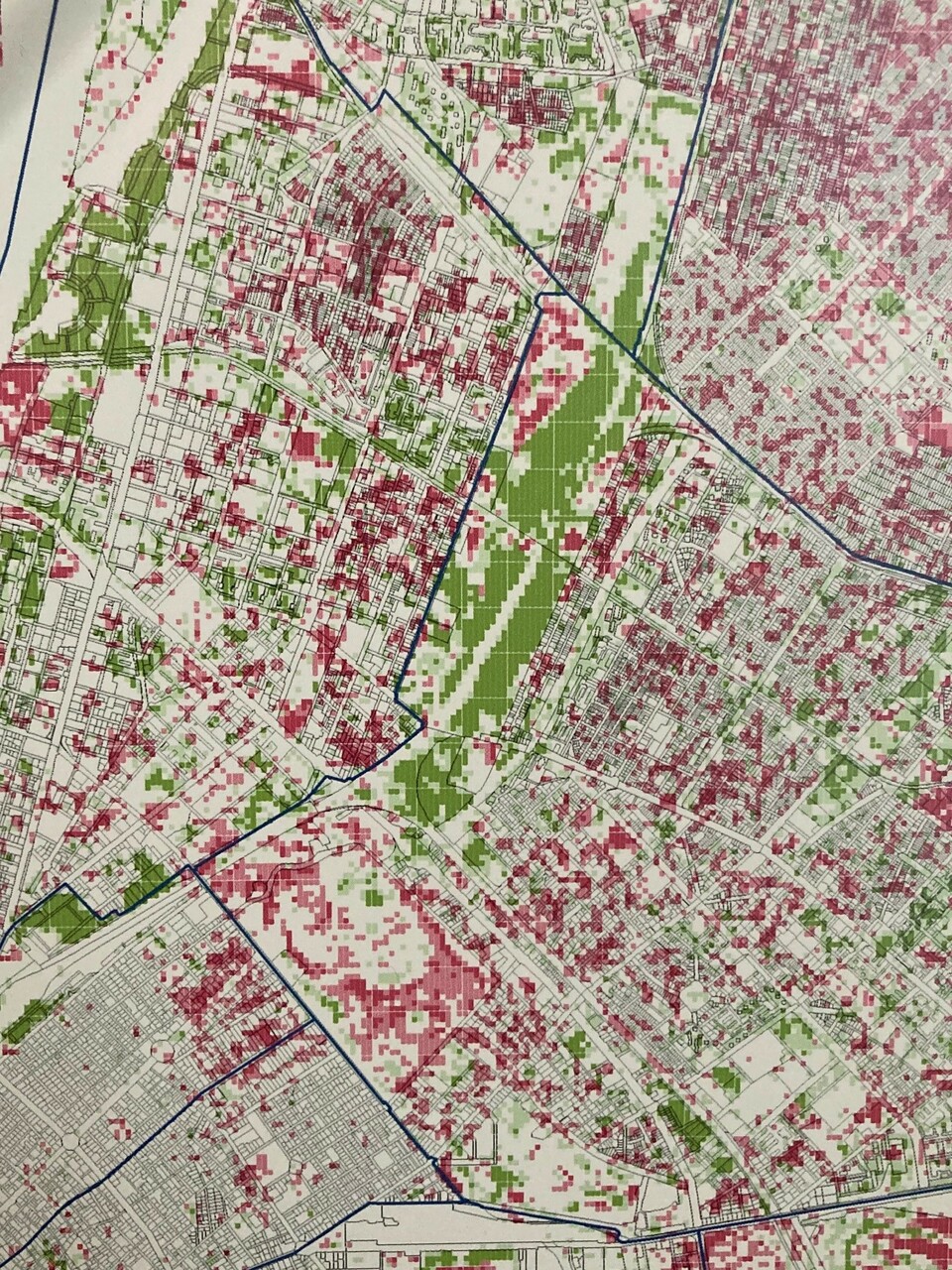 Budapest zöldfelület-intenzitás változása 1992-2015 között (térképrészlet). Forrás: BFVT Kft
