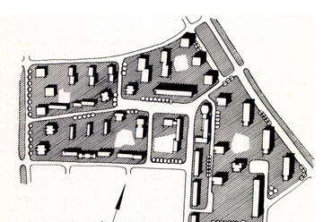 Az Óbudai Kísérleti Lakótelep helyszínrajza (forrás: Magyar Építőművészet, 1961/10. évfolyam, 1-6. szám)
