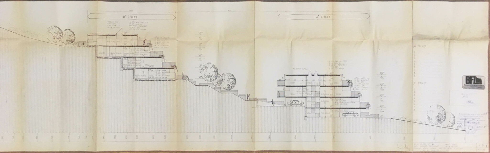 A Zólyomi út 44. szám alatt álló társasház tervei. Tervező: Kévés György. Forrás: Budapest Főváros Levéltára
