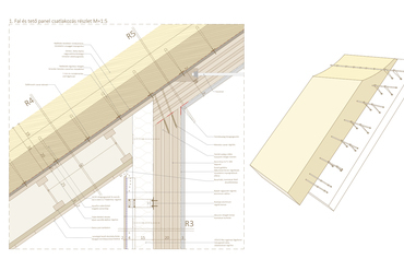 Fal és tetőpanel-csatlakozás részlet
