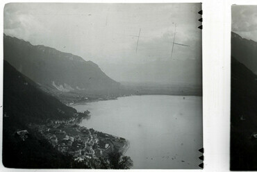 Svájc, Montreux, kilátás a Genfi-tóra és Chillon várára. Felvétel éve: 1910. / Forrás: Fortepan 27518 / Schoch Frigyes
