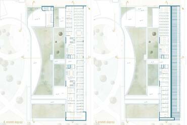 4-5. emelet alaprajza. A Károli Gáspár Református Egyetem új épületegyüttese. A 3Z Építész Stúdió kiemelt megvételt nyert terve. 2024.
