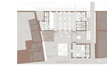 Földszinti alaprajz. H17 Kultúrház. Előadóművészeti negyed kialakítása Eger központjában. Ferenc András diplomaterve. 2024.
