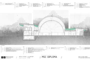 Metszet. A népligeti Planetárium rehabilitációja. Nagy István János diplomaterve. 2024.
