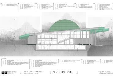 Metszet. A népligeti Planetárium rehabilitációja. Nagy István János diplomaterve. 2024.
