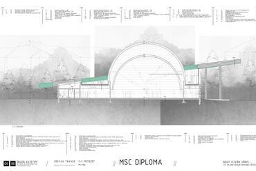 Metszet. A népligeti Planetárium rehabilitációja. Nagy István János diplomaterve. 2024.
